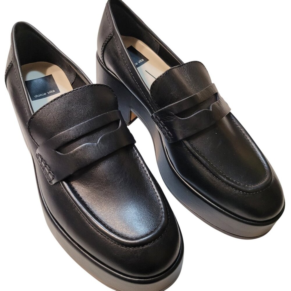 NWOB Dolce Vita Women's Size 7.5 Black Yanni Chunky Platform Penny Loafer Shoes